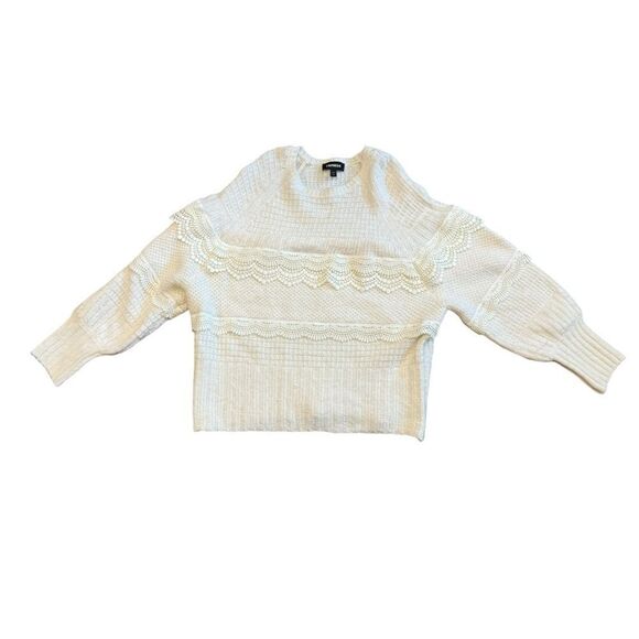 EXPRESS Tiered Lace Ribbed Wool Blend Sweater Pullover - Picture 6 of 13